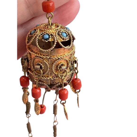 Red Coral Handmade Pendant Necklace Brass Tone Tibetan Style Jewelry Turquoise - Picture 1 of 7